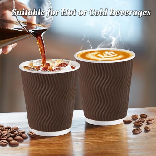 500 Pack 8 oz Ripple Insulated Disposable Paper Cups (Brown-500 / 8 oz)