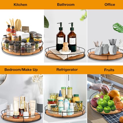 Lazy Susan Turntable Organizer for Cabinet Pantry Kitchen Countertop Computer Cupboard (Charred Wood Tone / 14'')