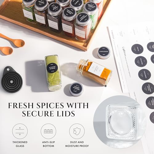 Thick Glass Spice Jars With Airtight Lids And Labels 4oz 24 Pack (4 Count)