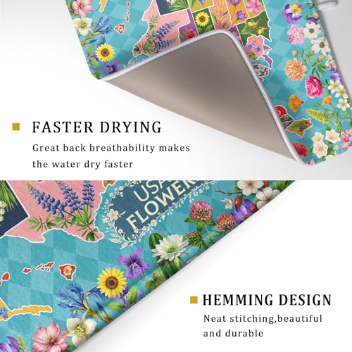 Flower Map Dish Drying Mat Colorful Floral Microfiber Large Dish Drying Pad for Kitchen Counter 18 X 24 In (Flower Map Green / 24" x 18")