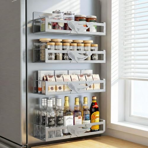 Magnetic Spice Rack for Refrigerator (Gray-4 Pack)