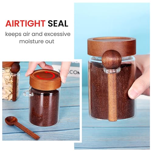 Glass Jar with Acacia Screw Lid and Spoon (Round/16oz*3/Acacia Screw Lid)