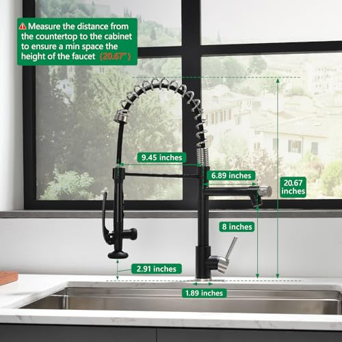 Pull Down Kitchen Faucet with Sprayer Commercial (Black&Nickel)