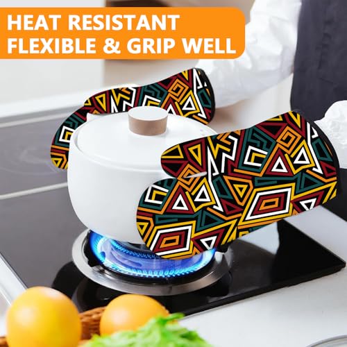 African Geometric Figures Oven Mitts and Pot Holders Sets 4Pcs (Geometric Figures)
