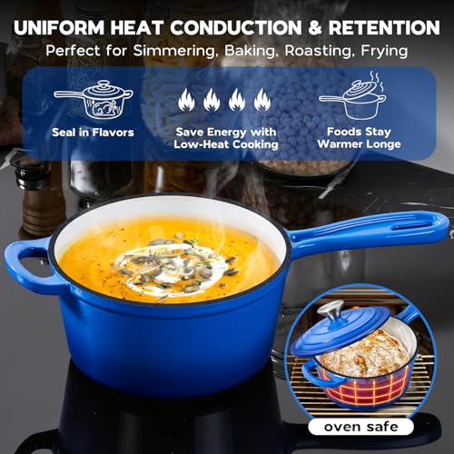 2 Quart Enameled Cast Iron Saucepan (Deep Blue / 2 Quarts)
