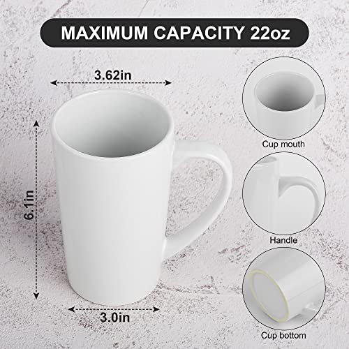 22oz white Super Large tall Ceramic Coffee Mugs Large Handles Set of 4 (tall white)