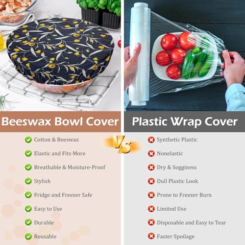 5Pcs Reusable Beeswax Elastic Bowl Covers for Bread Proofing and Food Cover (Colorful Floral)