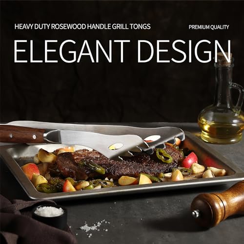 GRILLGEN Heavy Duty Rosewood Handle BBQ Grill Tongs