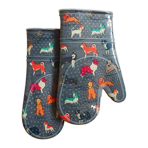 Oven Mitts with Transparent Clear Silicone Shell and Nice Dog Printing (Oven mitts / Gray)