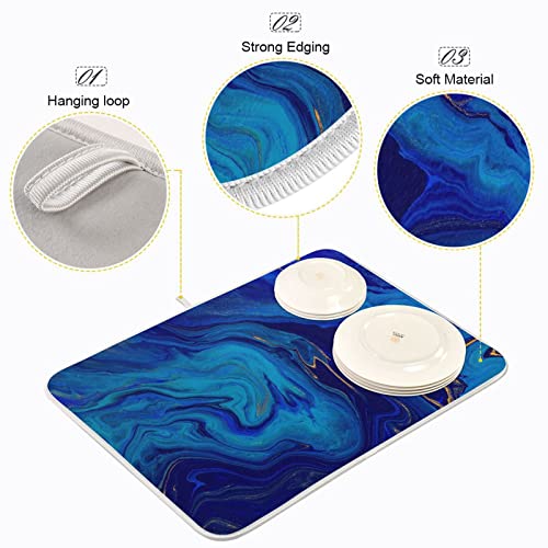 Super Absorbent Dish Drying Mat (Navy Blue Gold Marble / 18" x 24")