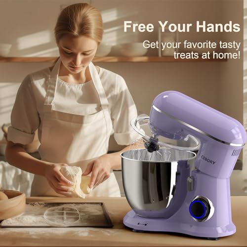 3-IN-1 Electric Stand Mixer, 6.5QT Bowl 660W 10-Speed Kitchen Mixer, Household Food Mixers include Dough Hook, Beater and Whisk, Bread Cake Mixer for Baking and Most Home Cooks, Purple (Purple)