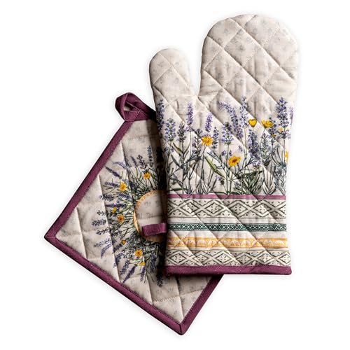100% Cotton Oven Mitt & Pot Holder Set (016 - Fanny Lavender / 7.5" x 13" & 8" x 8" (Oven Mitt & Pot Holder))