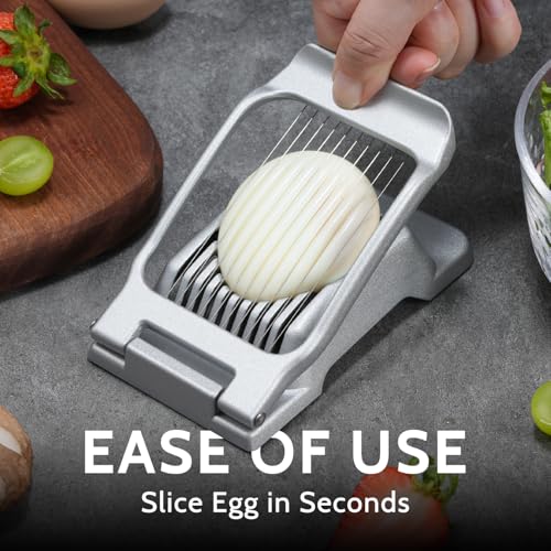 Heavy Duty Stainless Steel Wire Egg Slicer for Hard Boiled Eggs (Silver)