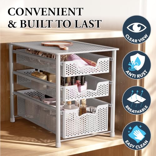 3 Tier White Alloy Steel Sliding Basket Organizer Drawer Cabinet (3-Tier / White)
