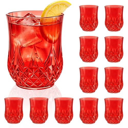 12 Pack Plastic Stemless Wine Glasses (Red)