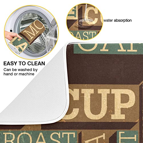 Super Absorbent Dish Drying Mat (Coffee Themed Seamless Retro / 18" x 24")