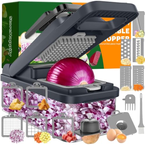 15-in-1 Vegetable Chopper 10 Blades, Veggie Cutter with Handle, Grey (Gray / 10 blades)