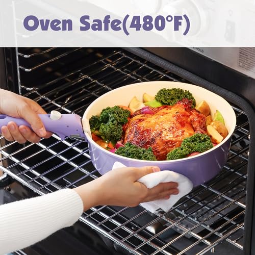 17 Piece Ceramic Detachable Handle Pots and Pans Set Purple (Purple / 17 Piece)