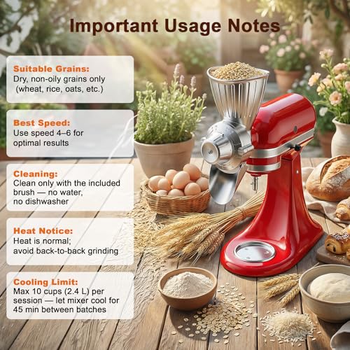 Grain Mill Attachment for KitchenAid (Silver)