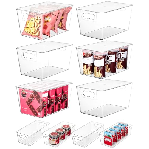10 Pack Clear Storage Bins with Lid Set for Pantry Organizer (Set D)