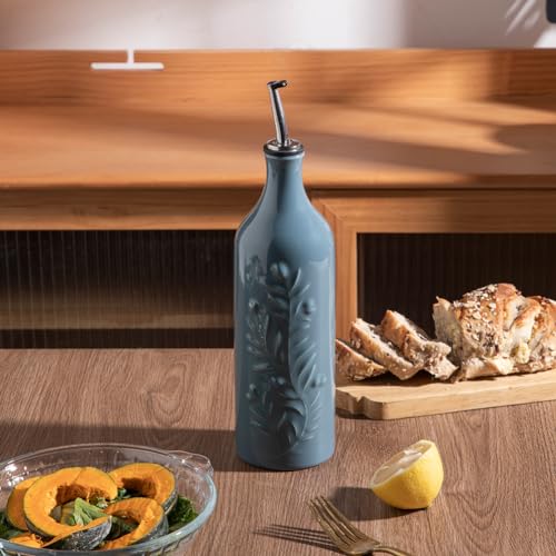 Sweejar Large Olive Oil Dispenser Bottle with Spout (Fog blue / Patterned styles)