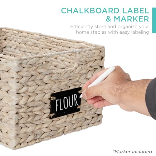 Pantry Baskets Set of 2 16x12in Water Hyacinth Storage Baskets (12x16x8in / White)