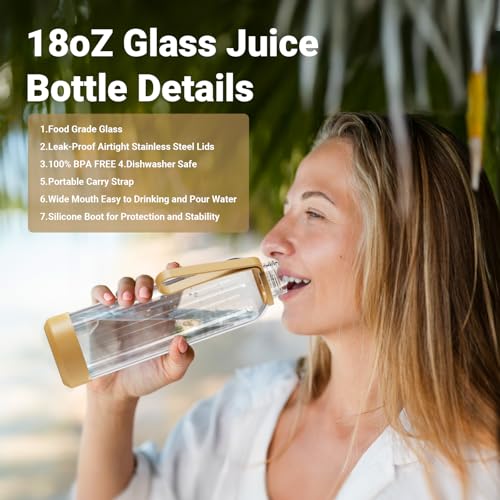 18 oz Glass Water Bottles with Lids (Clear / 18oz)