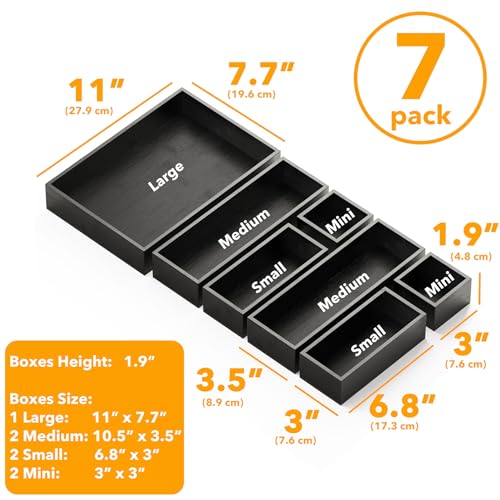 7 Piece Bamboo Drawer Organizer Storage Boxes Set (7-Piece / Black)