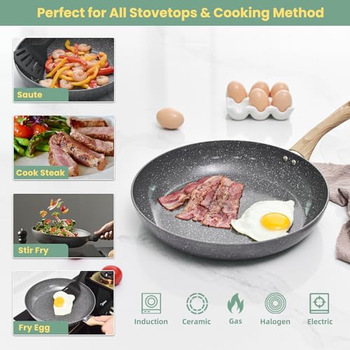 12 Inch Frying Pan Nonstick Stretched Aluminium Omelette Skillet Fry Pans for Induction Compatible Pan (12-Inch / Dark Gray)