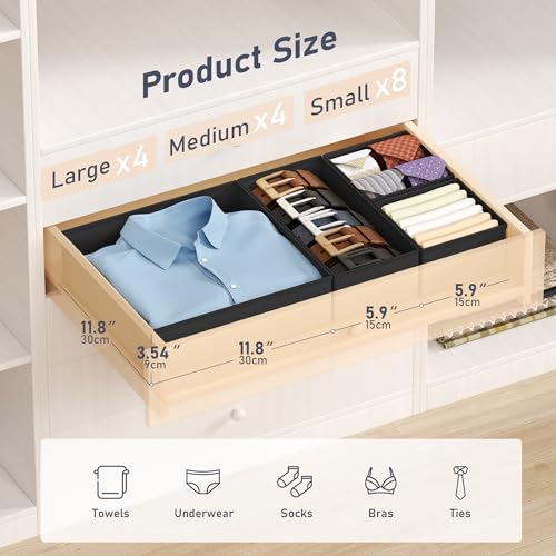Drawer Organizer Clothes (Black / 16 Pack)