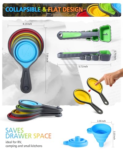 Collapsible Measuring Cups and Spoons Set with Funnel