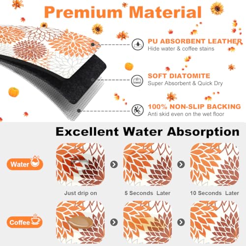 2Pcs Fall Dish Drying Mat & Sink Splash Guard (Orange / 12" X 20" + 24" X 5.5")