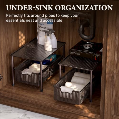 Stackable Under Sink Sliding Basket Drawer (Bronze)
