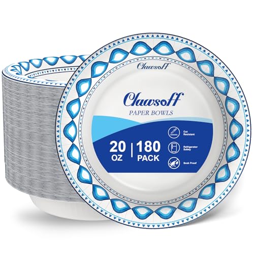 20 oz 180 Pack Paper Bowls Bulk Heavy Duty Disposable Bowls Blue (Blue / 20 oz)