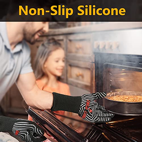 BBQ Gloves Oven Gloves 1472℉ Extreme Heat Resistant (Black / One Size Fits Most(Long Cuff))