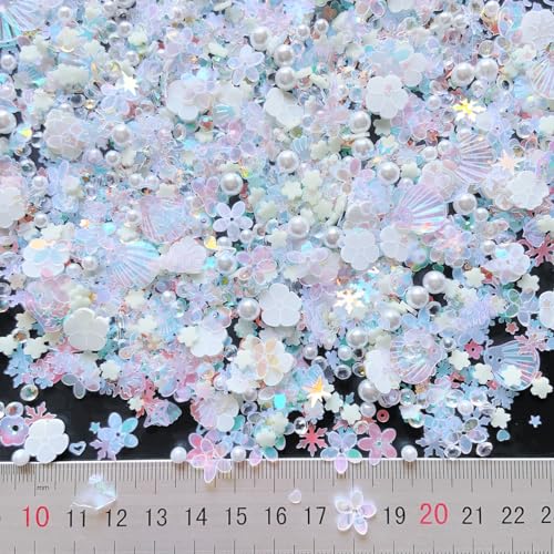 Sequins Holographic Polymer Clay Slices Nail Glitter 3D Holographic Snowflake Shell Butterfly Plum Blossom Nail Sequins Slices Polymer Clay Nail Decals for DIY Nail Decoration