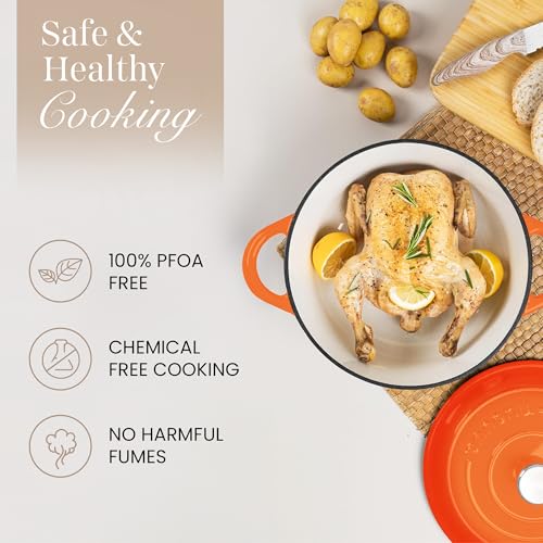 Cast Iron Dutch Oven with Lid (Orange / 7.3-Quart - Deep)