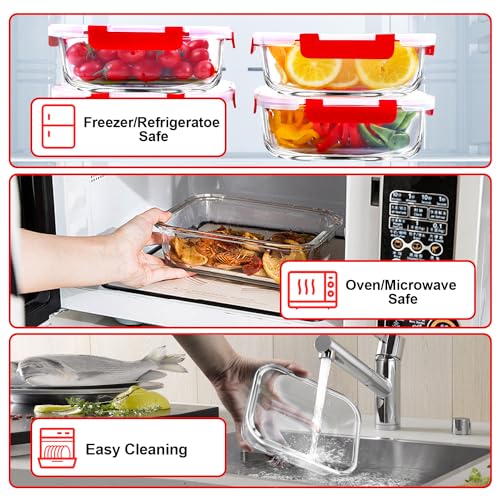 5 PACK 36 OZ Glass Meal Prep Containers Set with Lids (5 Count)