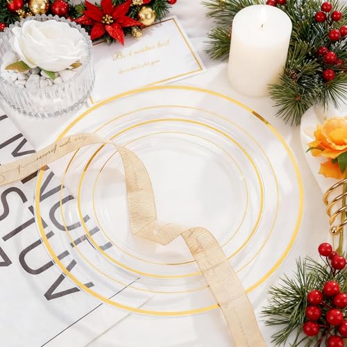 102 Pcs Clear Gold Plastic Plates (102 Pieces / Clear Gold)
