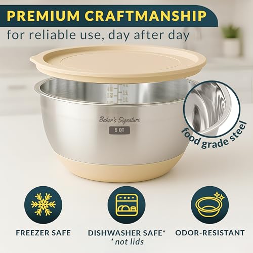 Stainless Steel Mixing Bowls with Lids Set (5 Count)