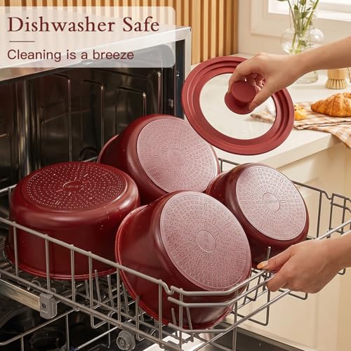 Pots and Pans Set Non Stick (Red Black Gradient / 21PCS-Big Size)