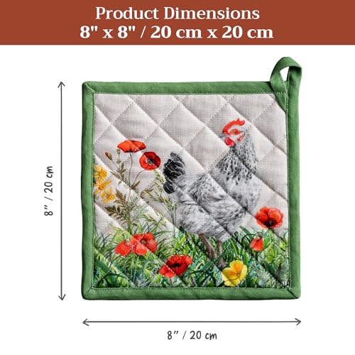 Pot Holders 100% Cotton Potholders (018 - Basse Cour / 8" x 8" (Pot Holder Pack of 1))