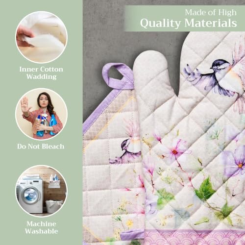 100% Cotton Oven Mitt & Pot Holder Set (092 - Magnolia Mornings / 7.5" x 13" & 8" x 8" (Oven Mitt & Pot Holder))