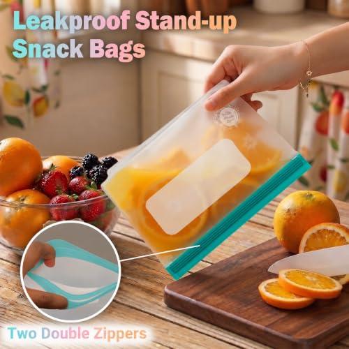 Reusable Food Storage Bags (14 Pack of 3 Large, 8 Medium, 3 Small Bags (Multicolors))