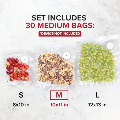 Reusable Vacuum Sealer Bags for Food (30 Medium Bags (10x11 in))