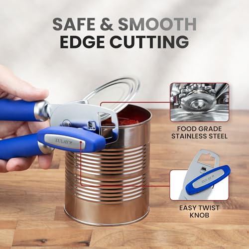 Manual Can Opener Heavy Duty Patented Stainless Steel (Royal Blue / Comfy Grip)