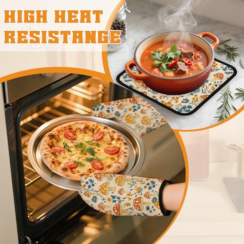 Cute Mushroom Forest Oven Mitts and Pot Holders (4 Count)