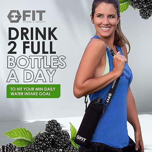 32 oz Glass Water Bottle with Time Marker (Black, Black Carrier)