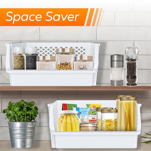 XLarge Stackable Storage Bins Open Front for Pantry Storage (6 Pack - XLarge / White)