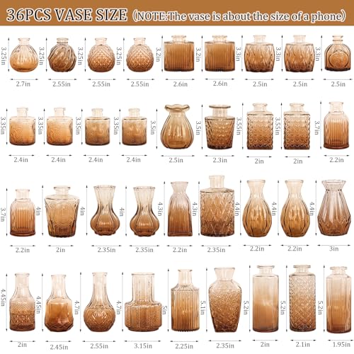 Set of 36 Glass Bud Vases Small Flower Vases for Centerpieces (Amber)
